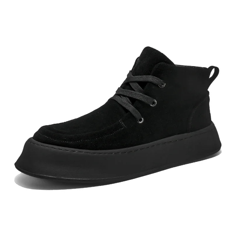 Men's High-top Boots in Solid Colors Flat Heels and Lace-up A Trendy Brand Design for The Four Seasons Fashion Walking Boots