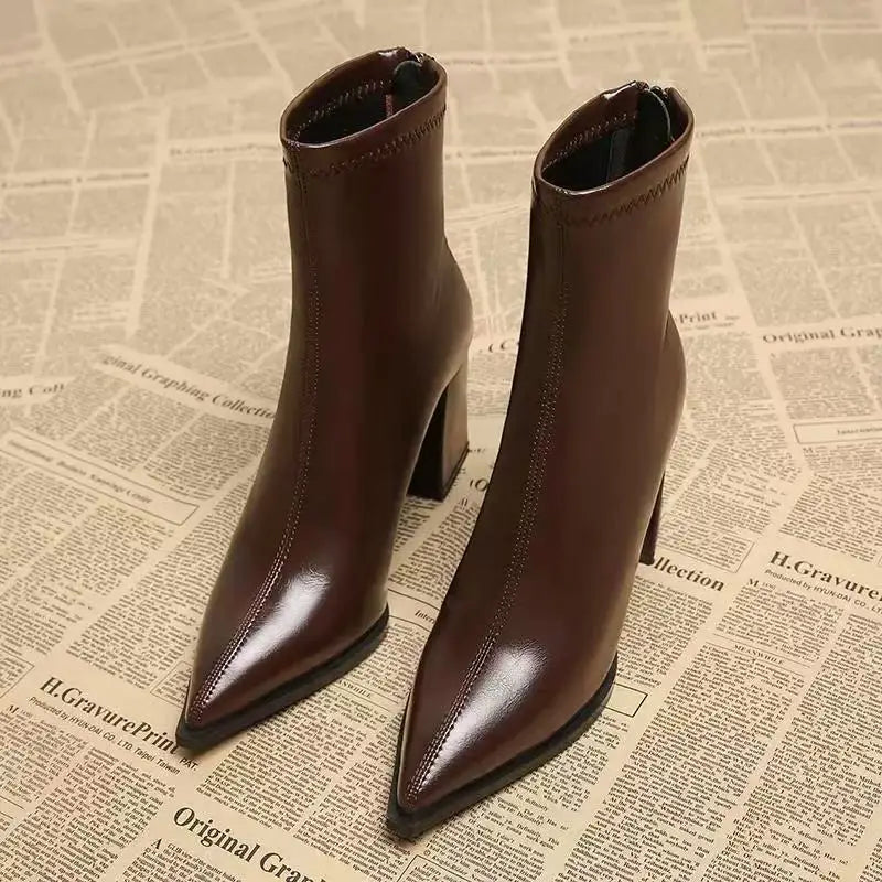 Women Elegant Outdoor Fashion Pointed Toe Boots New Retro Comfortable Ankle Boots High Heels Dress Shoes Women Zapatos De Mujer