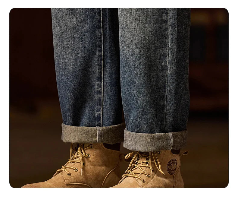 Mens Elastic Waist Jeans Relaxed Fit Men's Blue Jeans with Elastic Waist with Zipper and Button