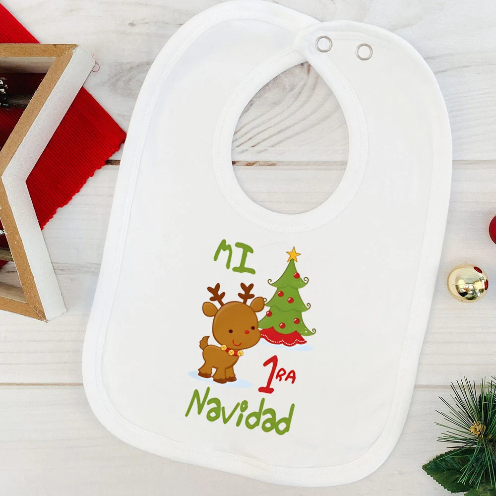 My First Christmas Deer Spanish Printed Baby Bib Bibs Christmas Party Girl Boy Newborn Cotton Saliva Towel Infant Christmas Gift