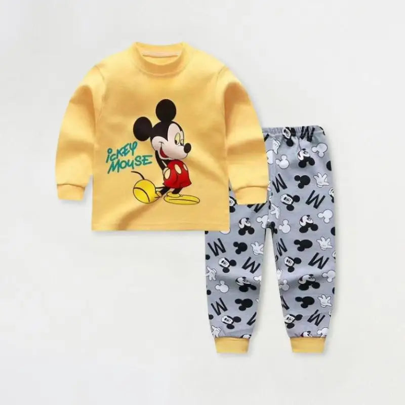 Disney Mickey Print Baby Boys Underwear Set Autumn Kids Home Clothes Suit Casual Cartoon Long Sleeve Tops + Pants Children's Pjs