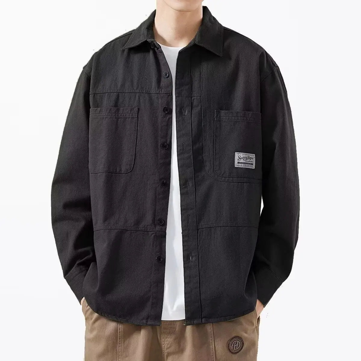 Retro Casual Loose Fit Men's Shirt Long Sleeve Turn-down Collar Fashionable Workwear Jacket Outerwear for Youth