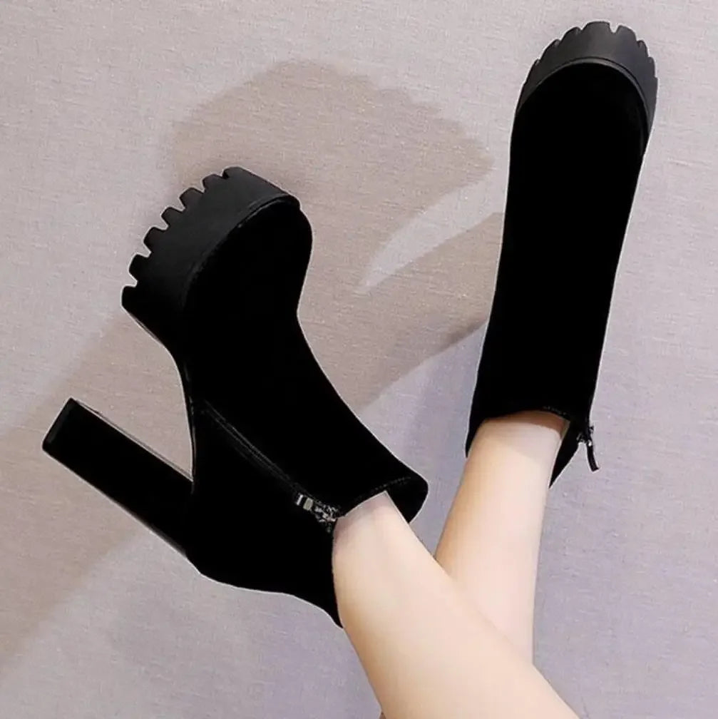 Super High Heel Boots High Heel Shoes Thick Heel Short Boots Autumn Winter 2025New Waterproof Platform Single Boot Women Boots