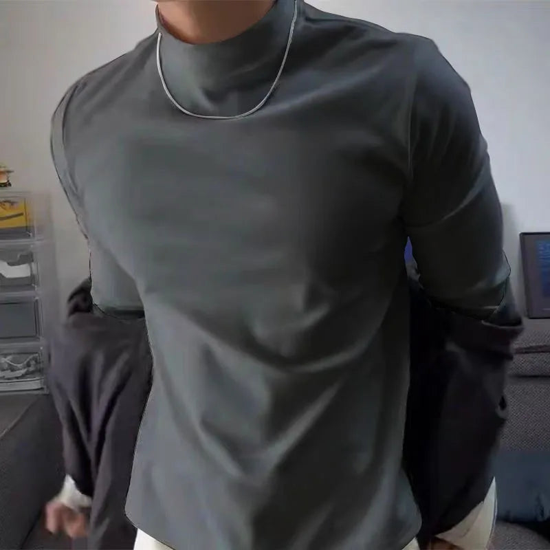 Thermal Underwear Tops Men Winter Clothes Thermal Shirt Autumn Men's Winter Tights High Neck Thin Slim Fit Long Sleeve T-shirt