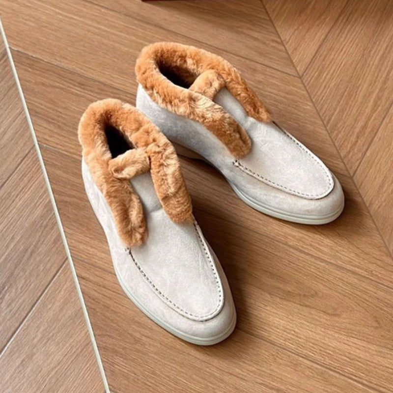 Boots Women Ankle Fur boots Fashion Women Leather loafers flat 2025 High Quality Winter boots Comfortable Wool Snow
