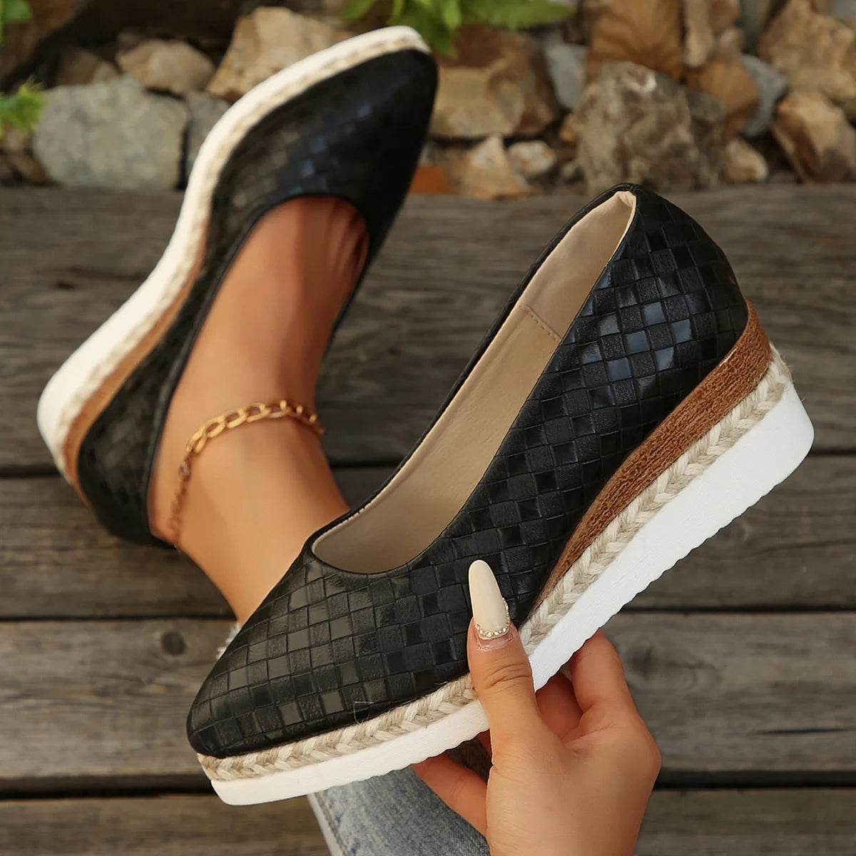 Women Shoes Shallow Mouth Single Shoes Pointed Head Wedge Platform Shoes for Women Loafers Leather Casual Footwear Zapatos Mujer