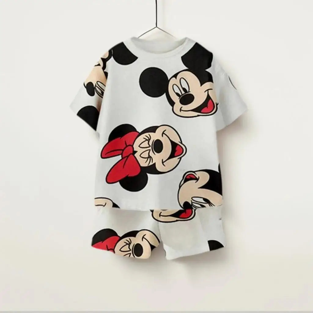 All Over Print Children's Casual Sets Mickey Friends Print Kids Loose 2Pcs Sets T-shirt+Shorts Summer Kid Sport Clothing Popular
