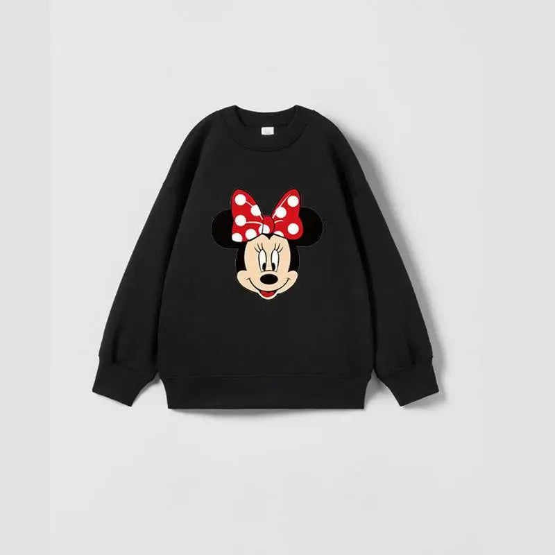 Minnie Sweatshirt Suits Black White Two Piece Set Spring Autumn Costume Fashion Simple Hoodies Sweatpants Kids New Clothing
