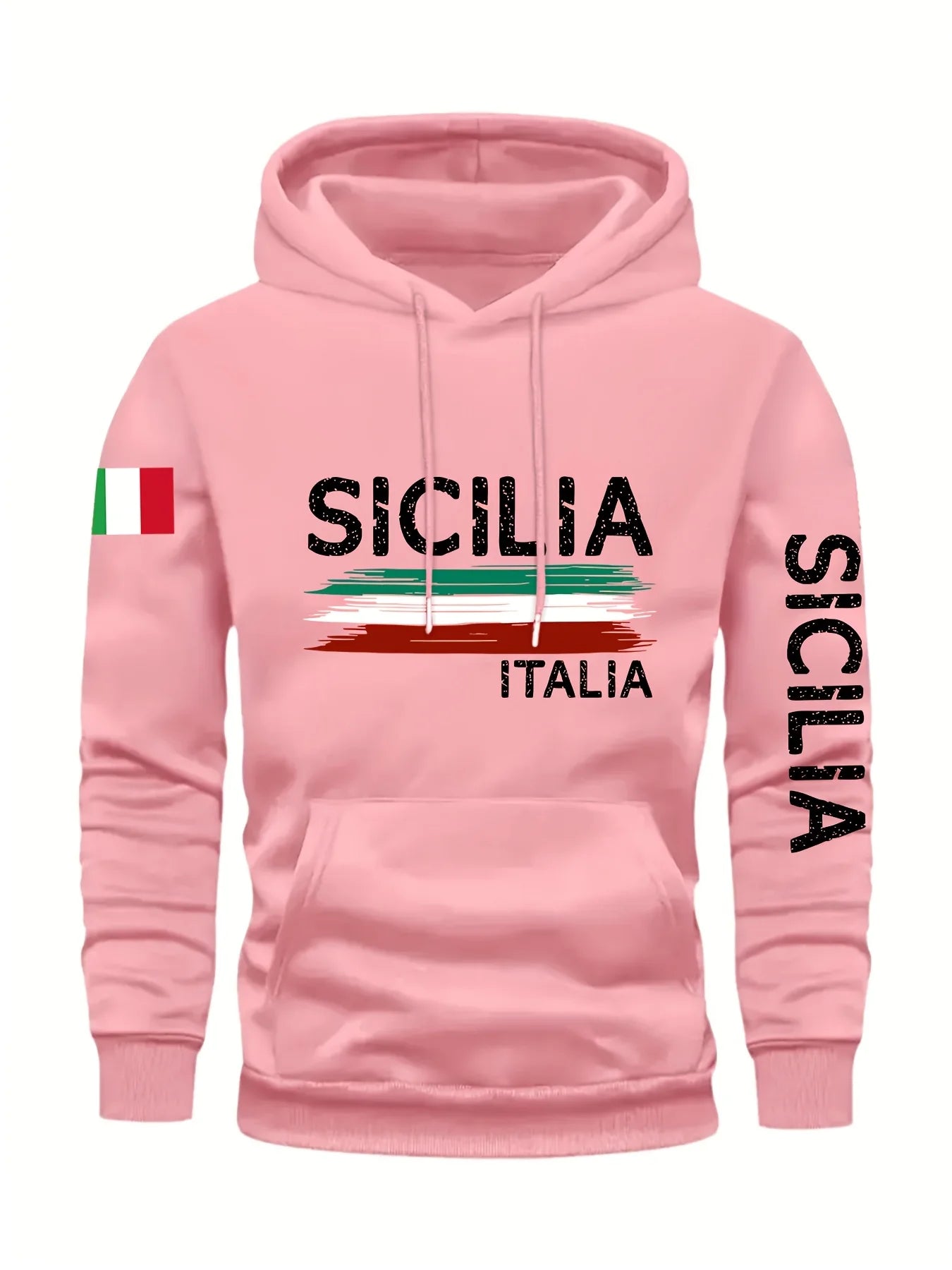 Hoodie Casual Pullover Pocket Geometric Pattern Knit Fabric Slight Stretch Regular Fit Hooded Collar Fashion Sports Sweatshirt