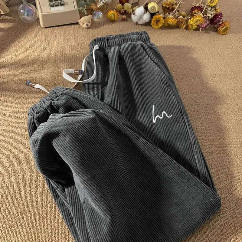 Corduroy Pants for Couples Autumn Winter Loose Fit High Waist Casual Loose Trousers Sports Pants Men Women Trendy Embroidery