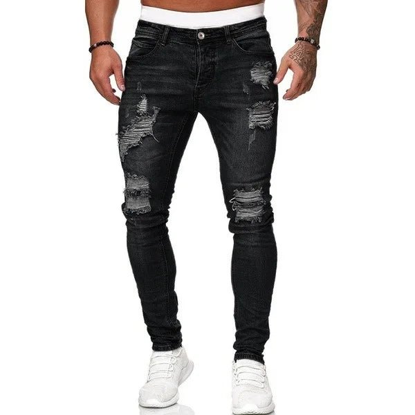 New Men's Ripped Slim Fit Jeans Trendy Stretch Denim Pants Skinny Tapered Jogger Casual Trousers for Men Fashion Pants