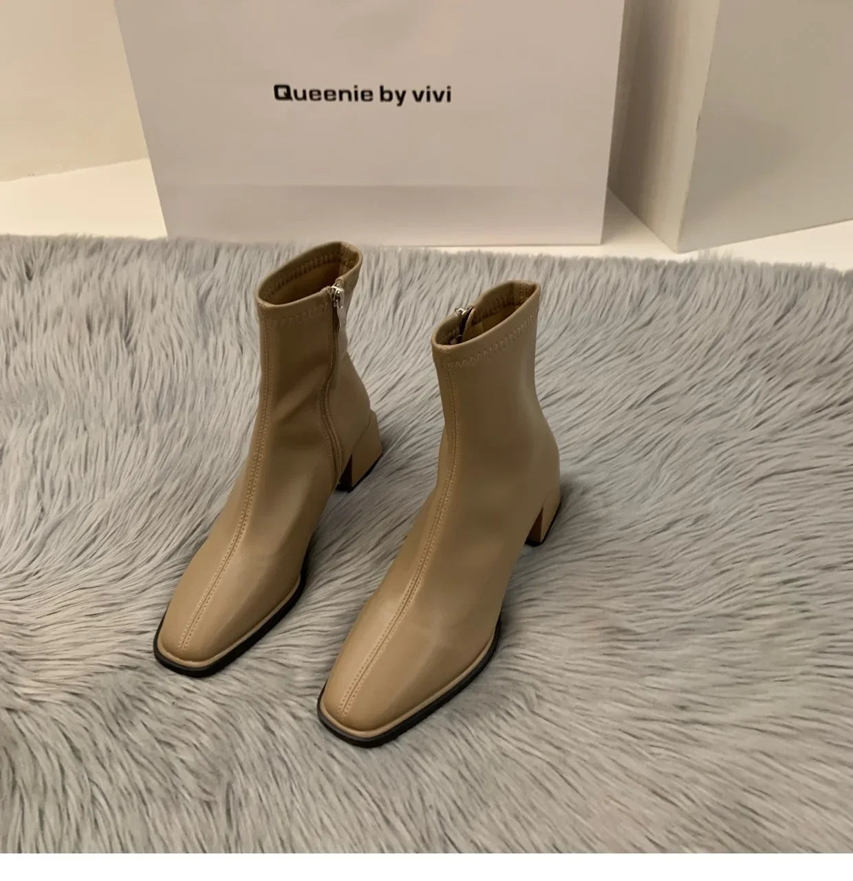 Short boots for women 2025 new spring and autumn single boots round toe raised waterproof platform bare boots for women