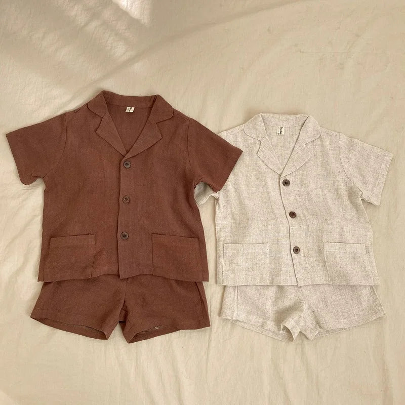 Baby Boy Girl Clothes Sets Shirt+Short Linen Summer Infant Toddler Child Homesuit Button Short Sleeve Baby Clothes 1-7Y