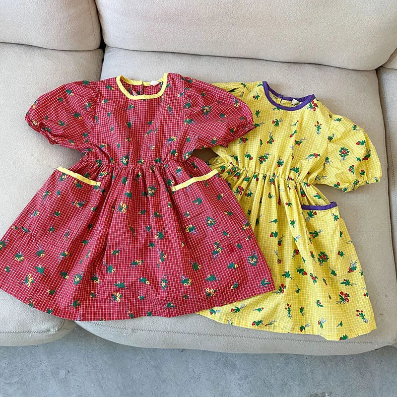 Kids Dresses Floral Girls Dress for Girls Short  Sleeve Kids Clothing