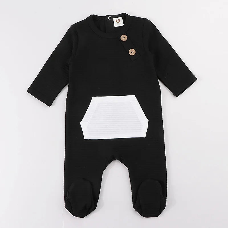 Baby romper elegant outfit winter ribbed pajamas baby overalls contrast pocket boy girls clothes footies baby autumn clothes