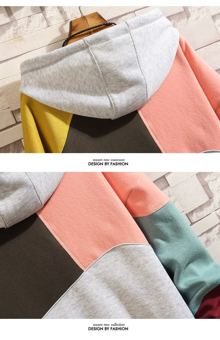 Hoodies Men Autumn Winter Casual Loose Fashion Mans Beggar Punk Hip Pop Patchwork Velvet Pullover Couples Male Moda Streetwear