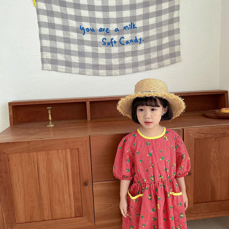 Kids Dresses Floral Girls Dress for Girls Short  Sleeve Kids Clothing