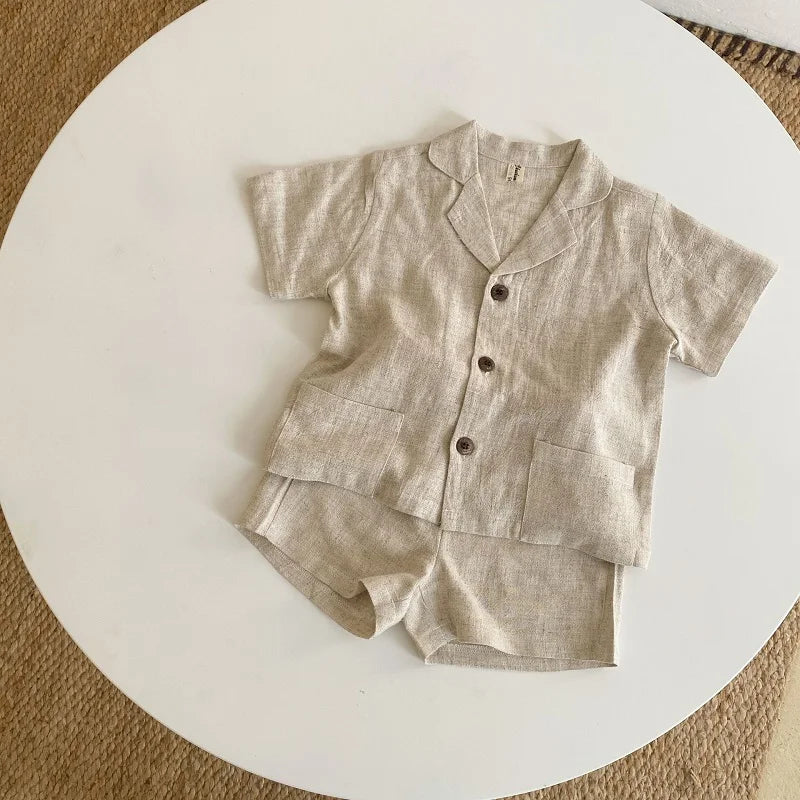 Baby Boy Girl Clothes Sets Shirt+Short Linen Summer Infant Toddler Child Homesuit Button Short Sleeve Baby Clothes 1-7Y