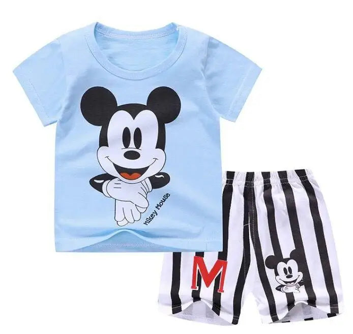 Brand Designer Cartoon Clothing Mickey Mouse Baby Boy Summer Clothes T-shirt+shorts Baby Girl Casual Clothing Sets