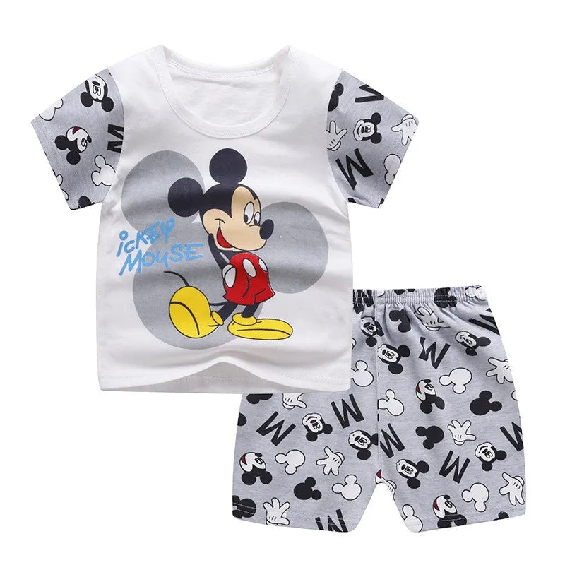 Brand Designer Cartoon Clothing Mickey Mouse Baby Boy Summer Clothes T-shirt+shorts Baby Girl Casual Clothing Sets