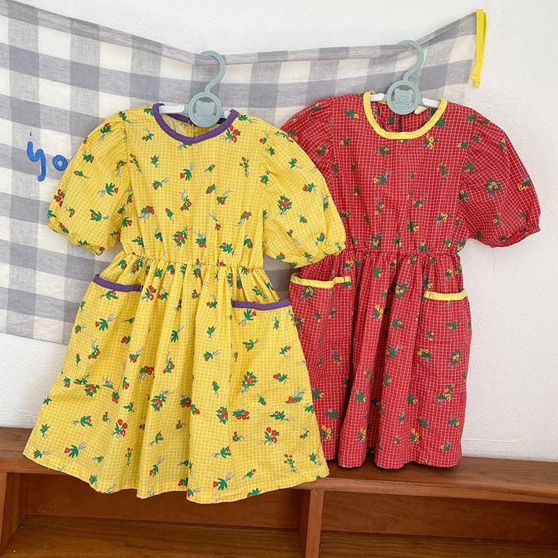 Kids Dresses Floral Girls Dress for Girls Short  Sleeve Kids Clothing