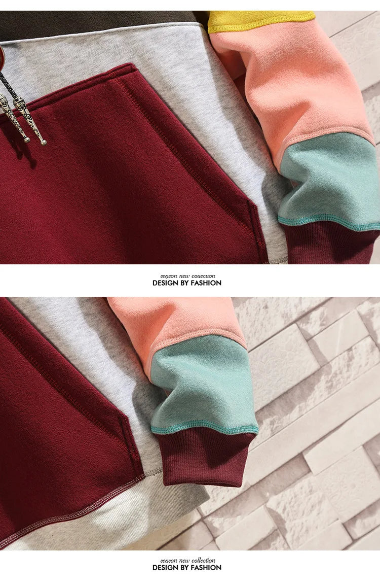 Hoodies Men Autumn Winter Casual Loose Fashion Mans Beggar Punk Hip Pop Patchwork Velvet Pullover Couples Male Moda Streetwear