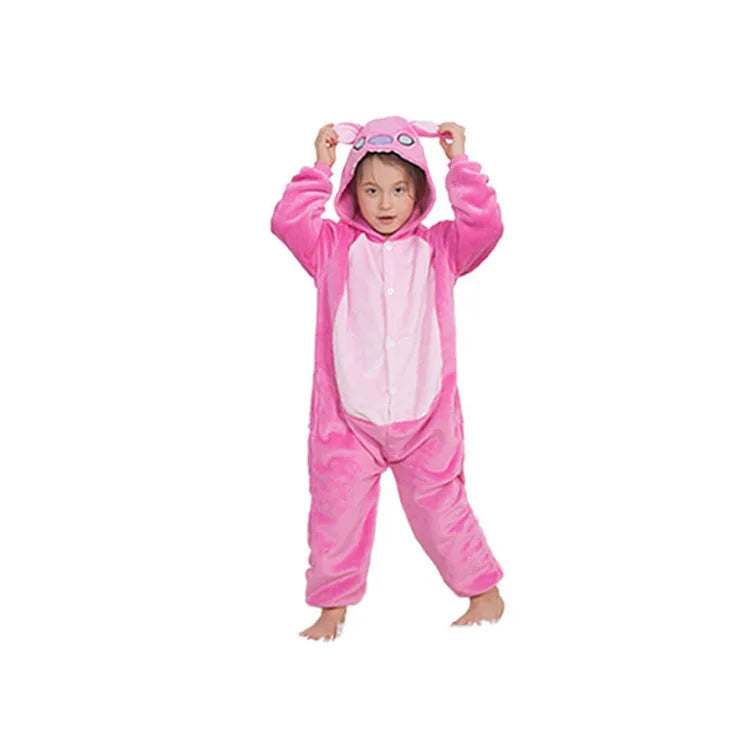 Disney Cartoon Stitch Plush Flannel Pajamas Baby Boy One-Piece Suit Cothes Set Long-Sleeved Winter Soft Warm Home Clothes Casual