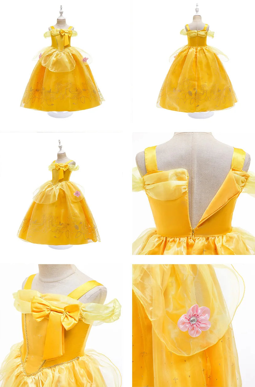 Kids Princess Dresses Girls Belle Party Costume Children Christmas Birthday Flower Clothes Beauty and the Beast Fancy Disguise