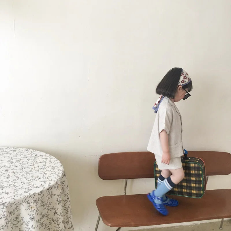 Baby Boy Girl Clothes Sets Shirt+Short Linen Summer Infant Toddler Child Homesuit Button Short Sleeve Baby Clothes 1-7Y