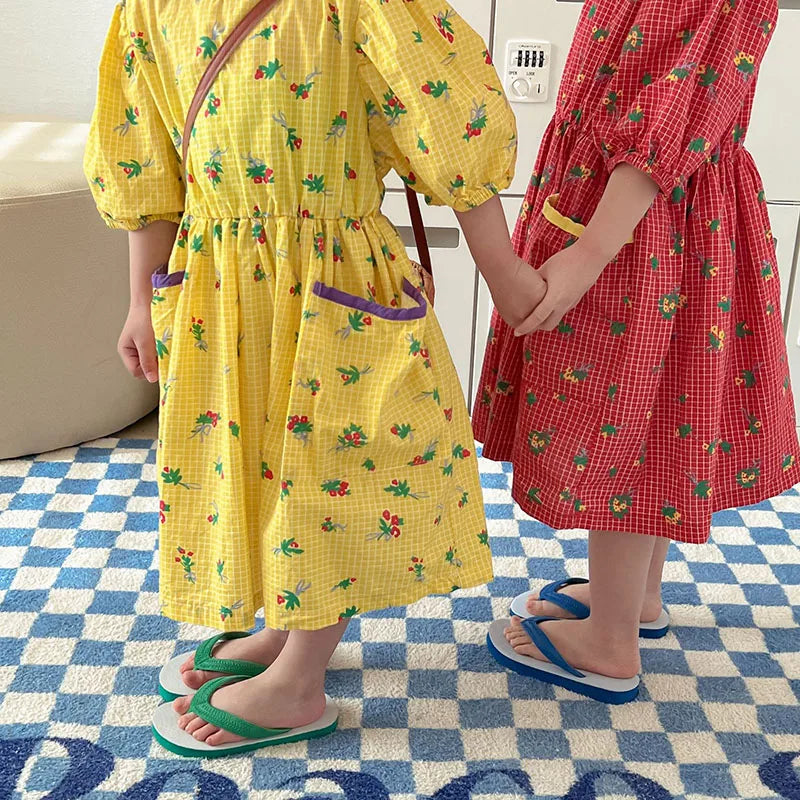 Kids Dresses Floral Girls Dress for Girls Short  Sleeve Kids Clothing