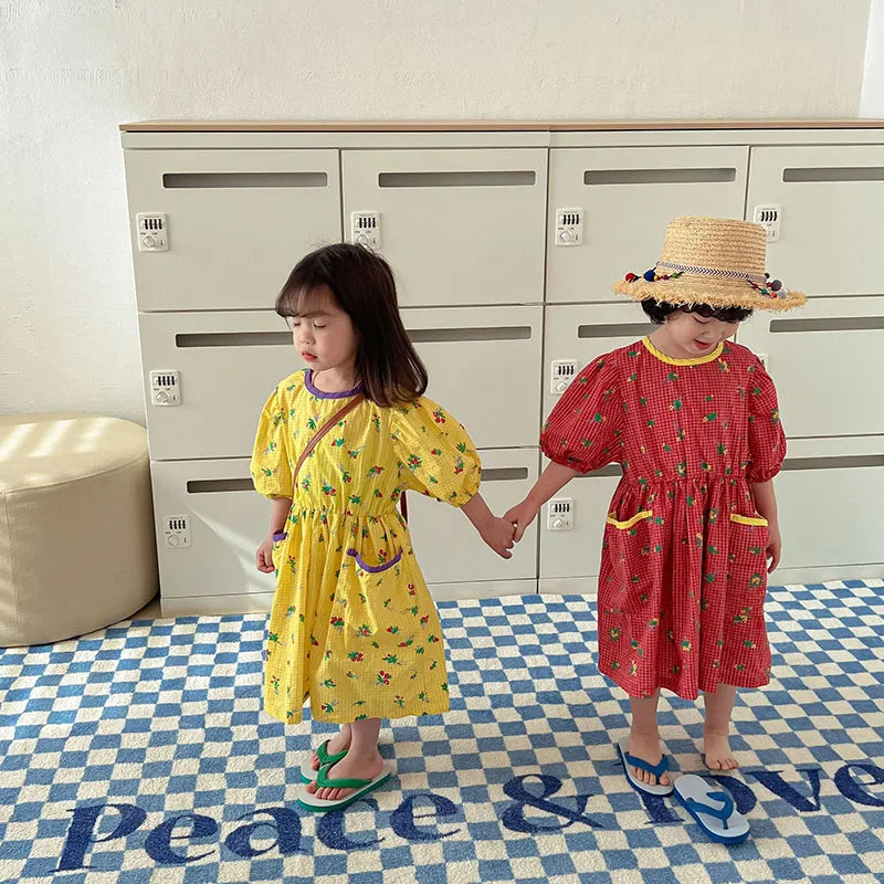 Kids Dresses Floral Girls Dress for Girls Short  Sleeve Kids Clothing