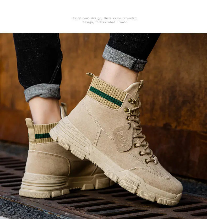 New Men Boots Leather Waterproof Lace Up Boots Men Winter Ankle Lightweight Shoes for Men Winter Casual Non Slip