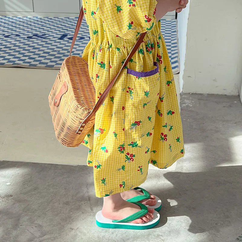 Kids Dresses Floral Girls Dress for Girls Short  Sleeve Kids Clothing