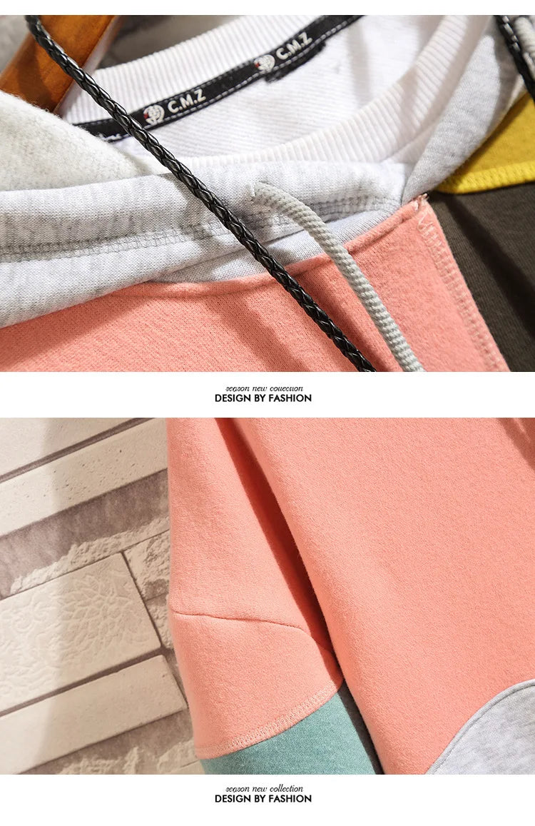 Hoodies Men Autumn Winter Casual Loose Fashion Mans Beggar Punk Hip Pop Patchwork Velvet Pullover Couples Male Moda Streetwear