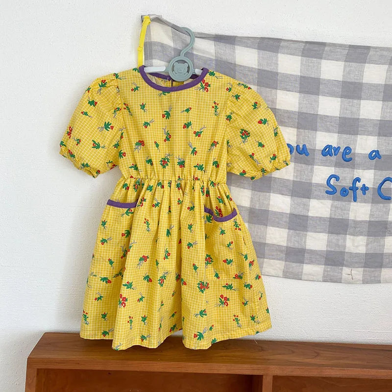 Kids Dresses Floral Girls Dress for Girls Short  Sleeve Kids Clothing