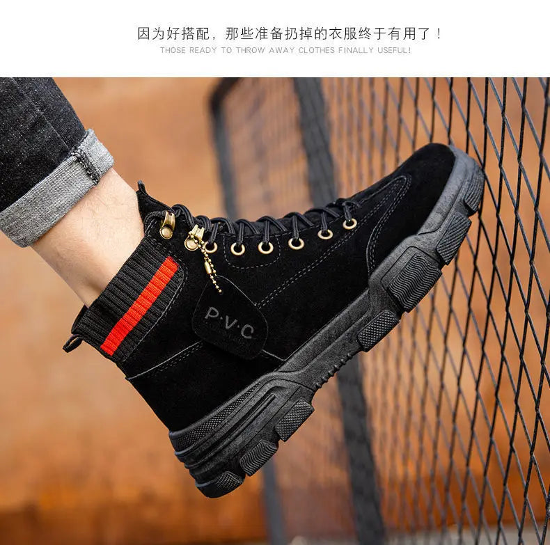 New Men Boots Leather Waterproof Lace Up Boots Men Winter Ankle Lightweight Shoes for Men Winter Casual Non Slip