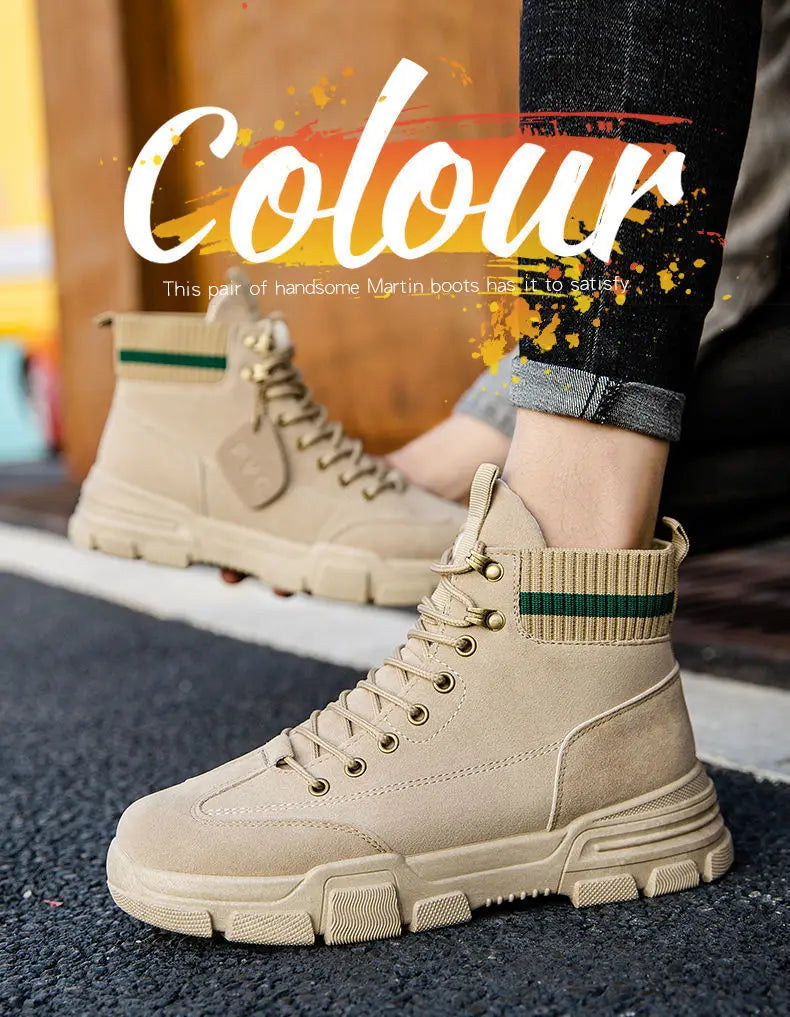 New Men Boots Leather Waterproof Lace Up Boots Men Winter Ankle Lightweight Shoes for Men Winter Casual Non Slip