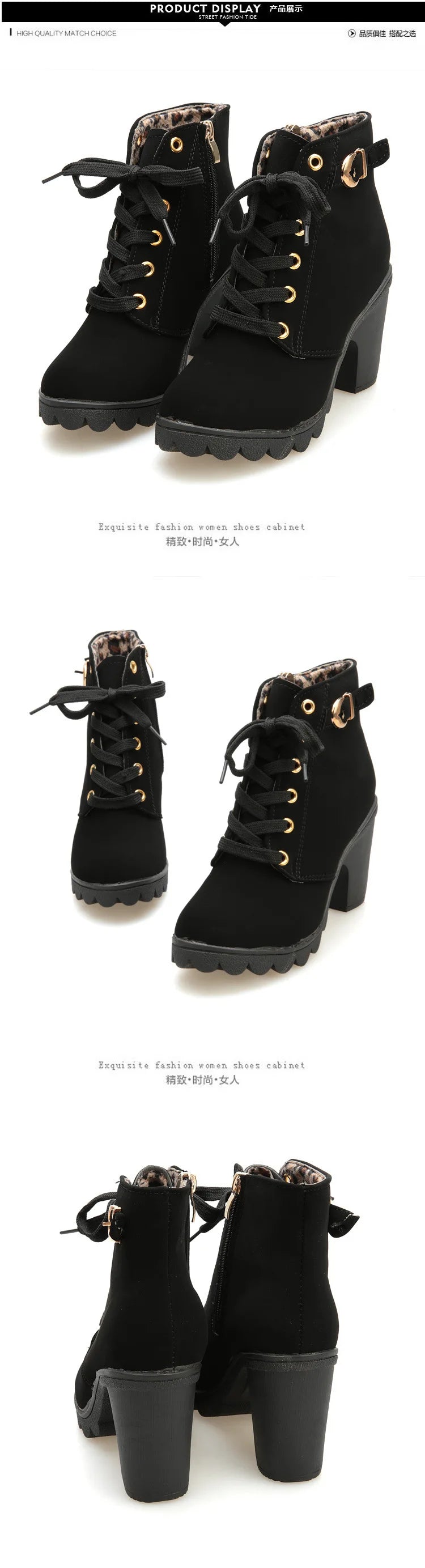 Boots Women Shoes Women Fashion High Heel Lace Up Ankle Boots Ladies Buckle Platform Artificial Leather Shoes bota feminina2021