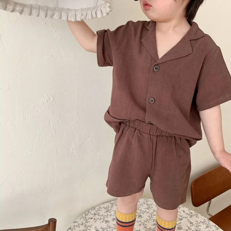 Baby Boy Girl Clothes Sets Shirt+Short Linen Summer Infant Toddler Child Homesuit Button Short Sleeve Baby Clothes 1-7Y
