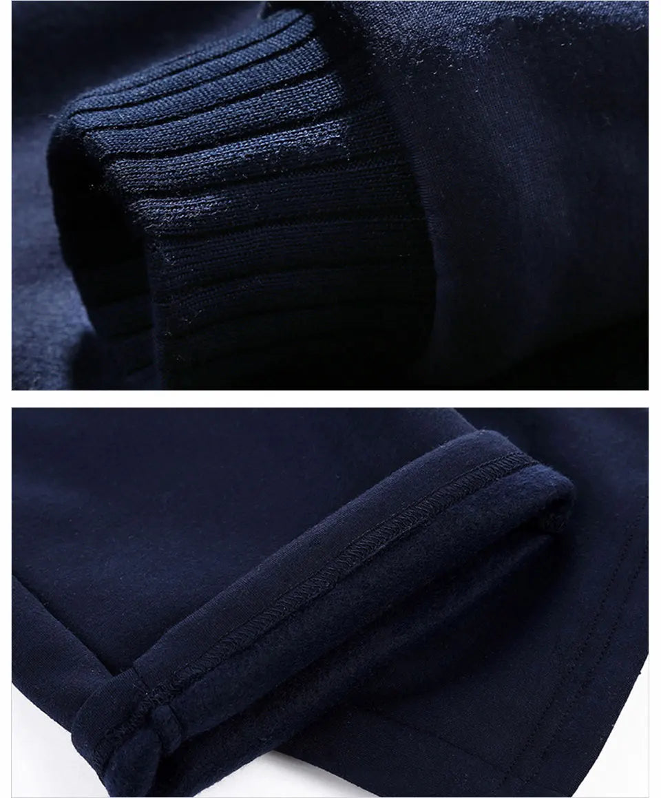 New Fleece Men Set Fashion Brand Tracksuit Lined Thick Sweatshirt + Pants Sportswear Suit Male Winter Warm Hooded Outerwear Suit