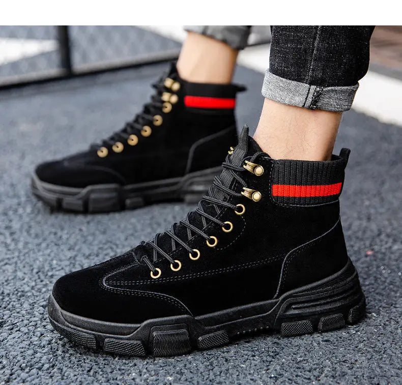 New Men Boots Leather Waterproof Lace Up Boots Men Winter Ankle Lightweight Shoes for Men Winter Casual Non Slip