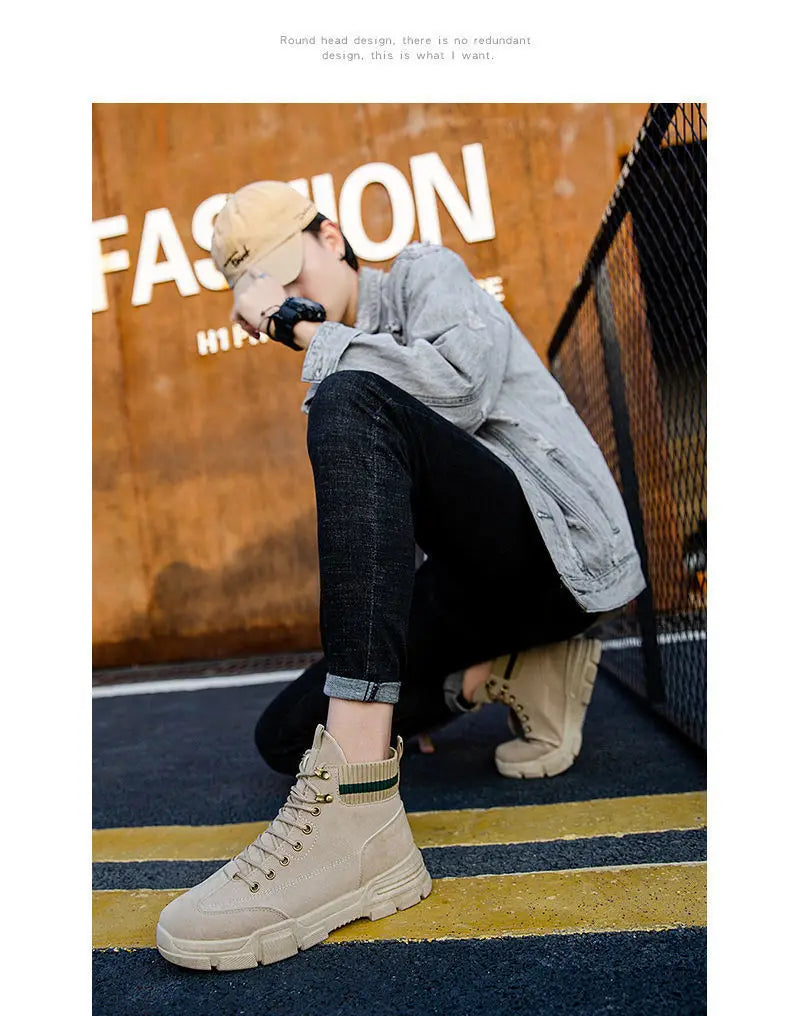 New Men Boots Leather Waterproof Lace Up Boots Men Winter Ankle Lightweight Shoes for Men Winter Casual Non Slip