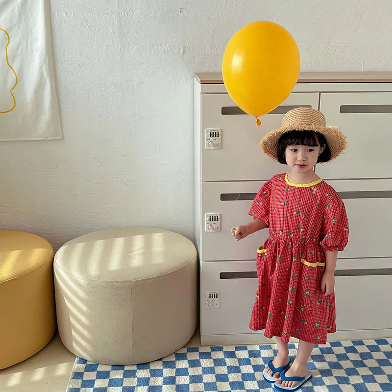 Kids Dresses Floral Girls Dress for Girls Short  Sleeve Kids Clothing