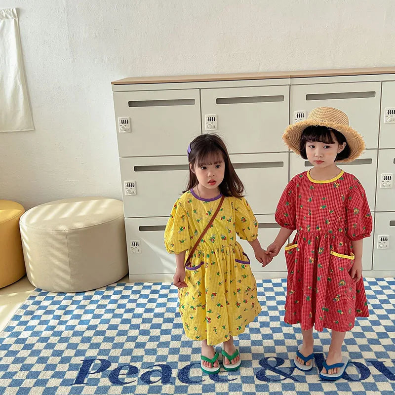 Kids Dresses Floral Girls Dress for Girls Short  Sleeve Kids Clothing