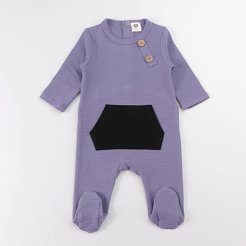 Baby romper elegant outfit winter ribbed pajamas baby overalls contrast pocket boy girls clothes footies baby autumn clothes