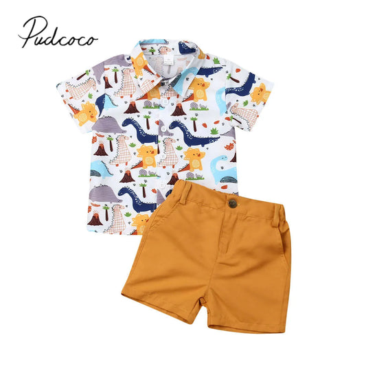 2024 Baby Summer Clothing Toddler Kids Baby Boys Tops T-shirt Colorful Dinosaur Shorts Bottoms 2Pcs Outfits Clothes 1-6T