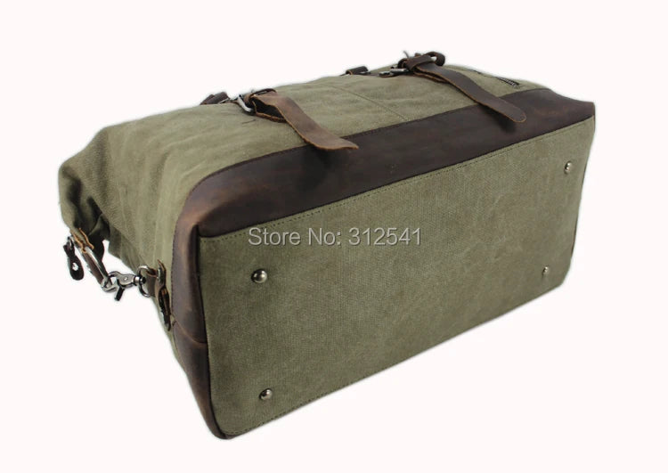 Vintage military Canvas Leather men travel bags Carry on Luggage bags Men Duffel bags travel tote large weekend Bag Overnight