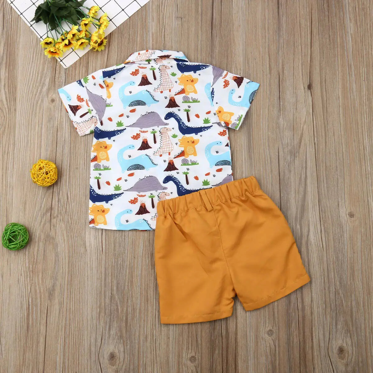 2024 Baby Summer Clothing Toddler Kids Baby Boys Tops T-shirt Colorful Dinosaur Shorts Bottoms 2Pcs Outfits Clothes 1-6T