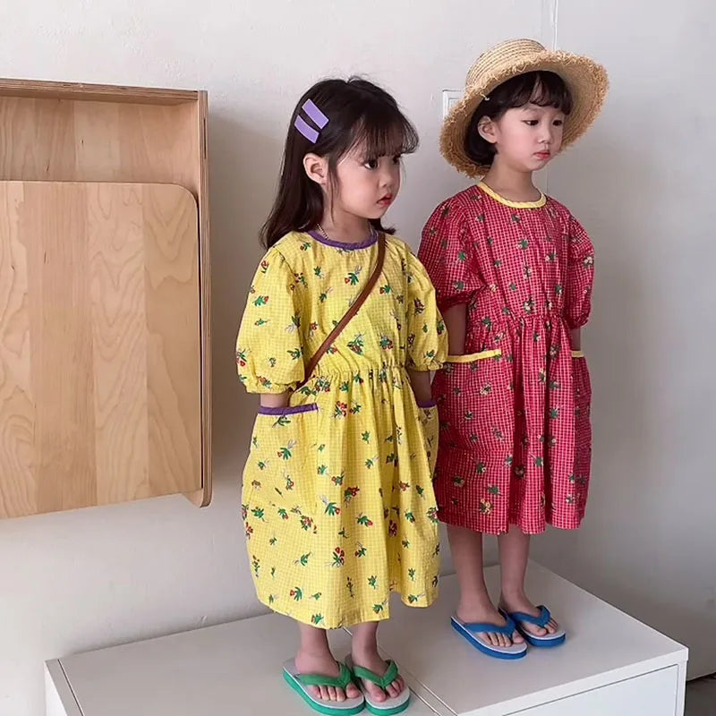 Kids Dresses Floral Girls Dress for Girls Short  Sleeve Kids Clothing