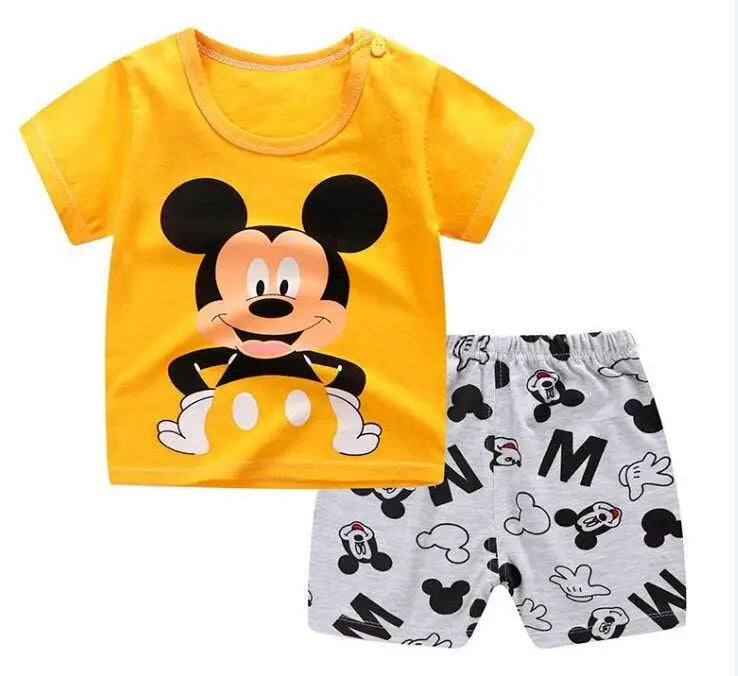 Brand Designer Cartoon Clothing Mickey Mouse Baby Boy Summer Clothes T-shirt+shorts Baby Girl Casual Clothing Sets